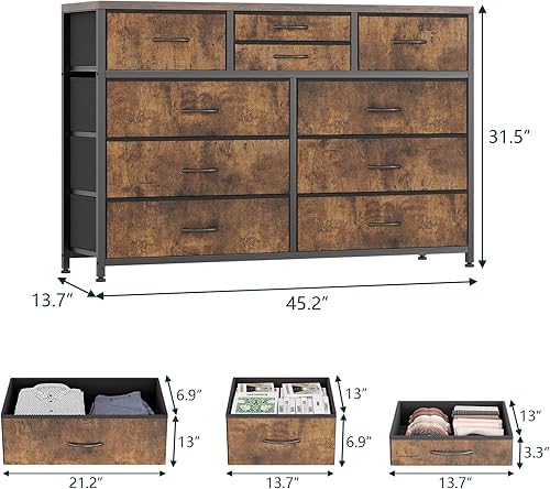 Miniatura 10 de Cómoda ancha de 10 cajones, soporte de TV, centro de entretenimiento, cajones de almacenamiento de tela para dormitorio, pasillo, guardería,