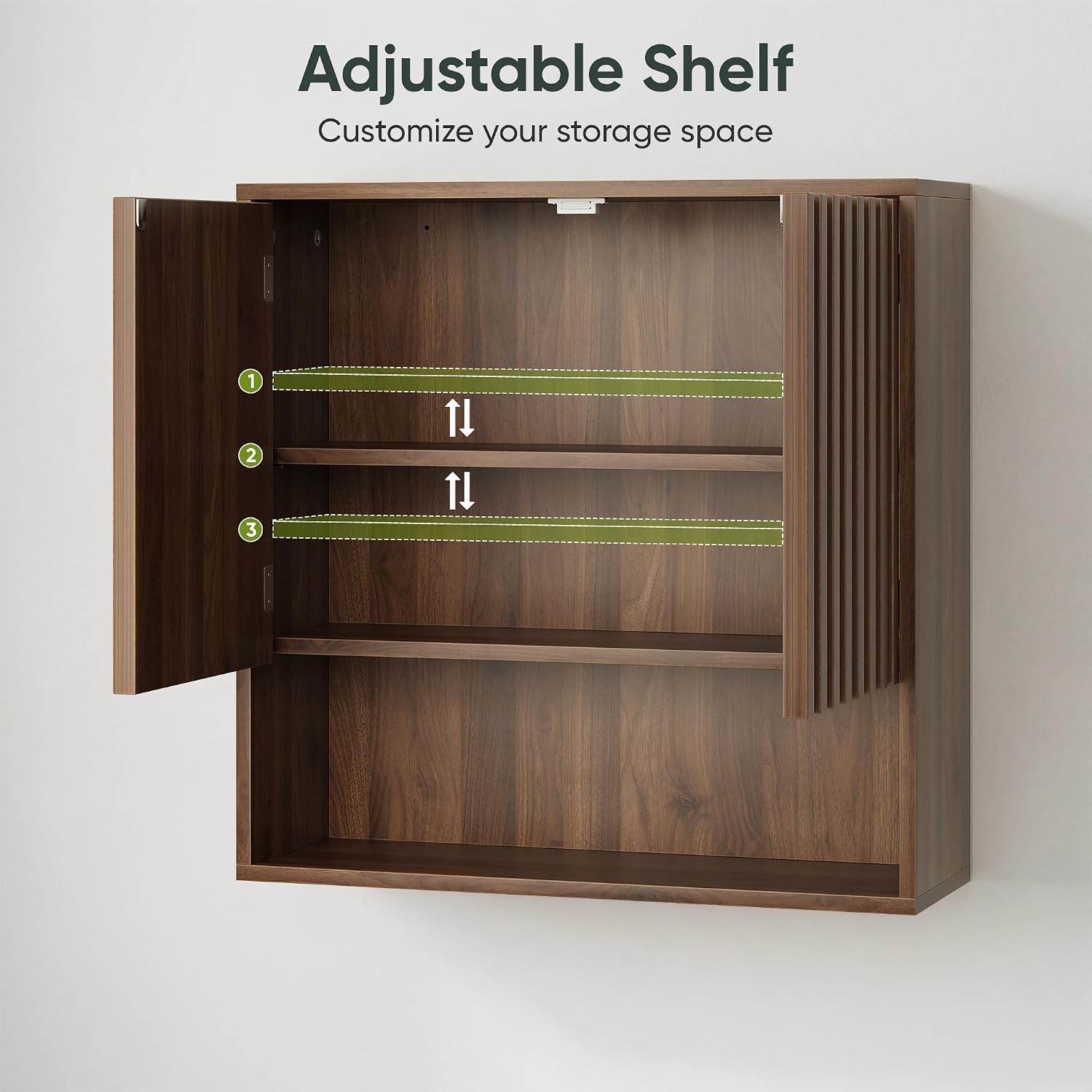 Smart FENDEE Bathroom Wall Storage Cabinet with Fluted Doors, Medicine Cabinet with Adjustable Shelf, Over The Toilet Storage Cabinet for Laundry Room & Kitchen & Living Room, Walnut