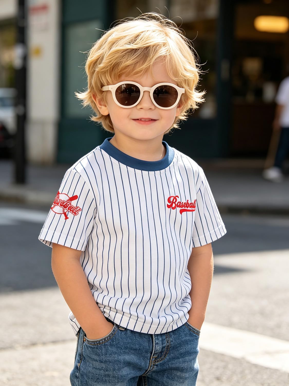 SOFEON Toddler Baseball Shirt Kids Boys Stripe Jersey Game Day Short Sleeve T-Shirt Funny Baseball Team Fan Outfit Tees Tops