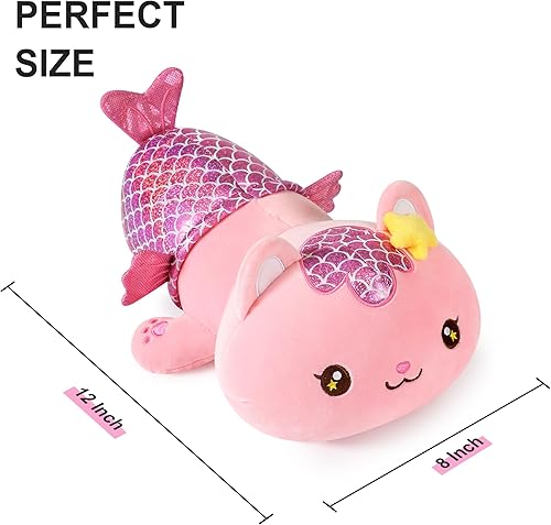 Miniatura 4 de Onsoyours Lindo gatito sirena de peluche de gatito, suave almohada de felpa de gato sirena para niños (sirena gato rosa, 12 pulgadas)