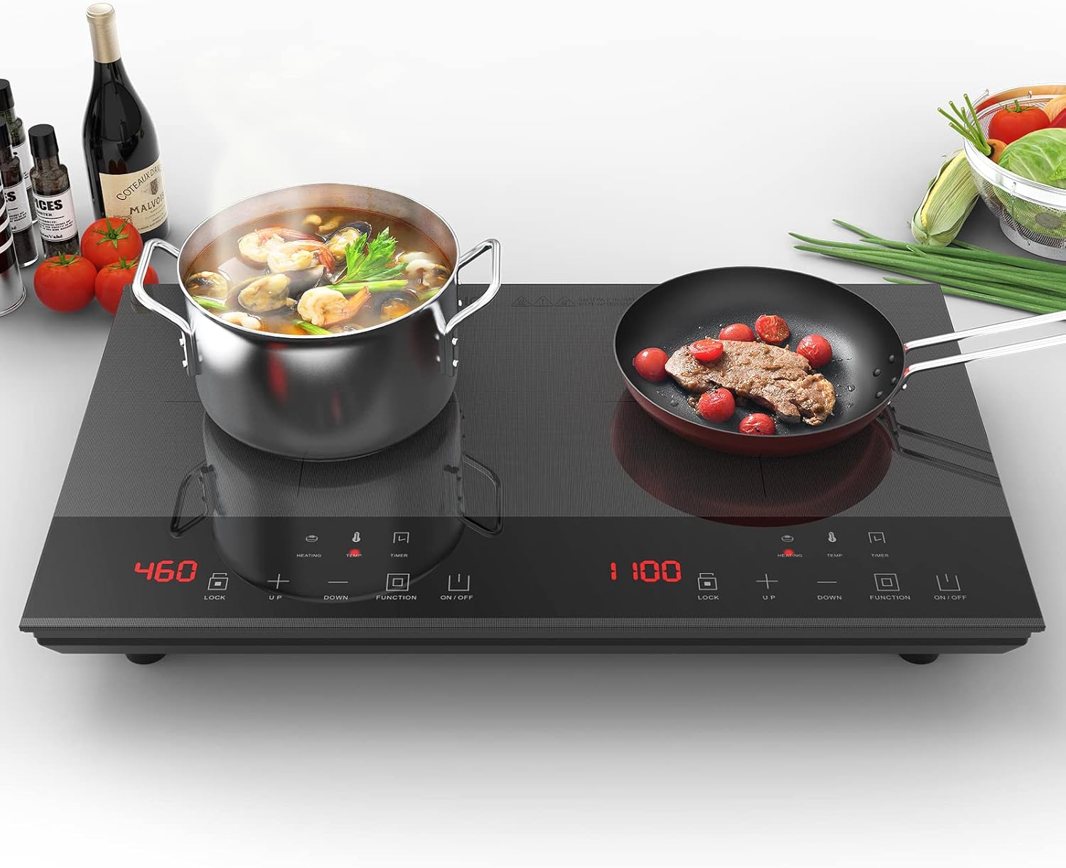 PAYISHO 1800W Double Countertop Burner Induction Cooker,Portable Induction Burner With Touch Sensor LED,Multiple Power Levels, 120V,3-hour Timer,Safety Lock: Home & Kitchen