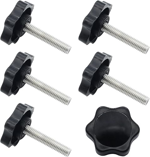 Miniatura 62 de Pomo de estrella de rosca M8 x 1.575 in, 4 unidades, mango de sujeción hexagonal de plástico, tornillo de apriete manual para reemplazo de base