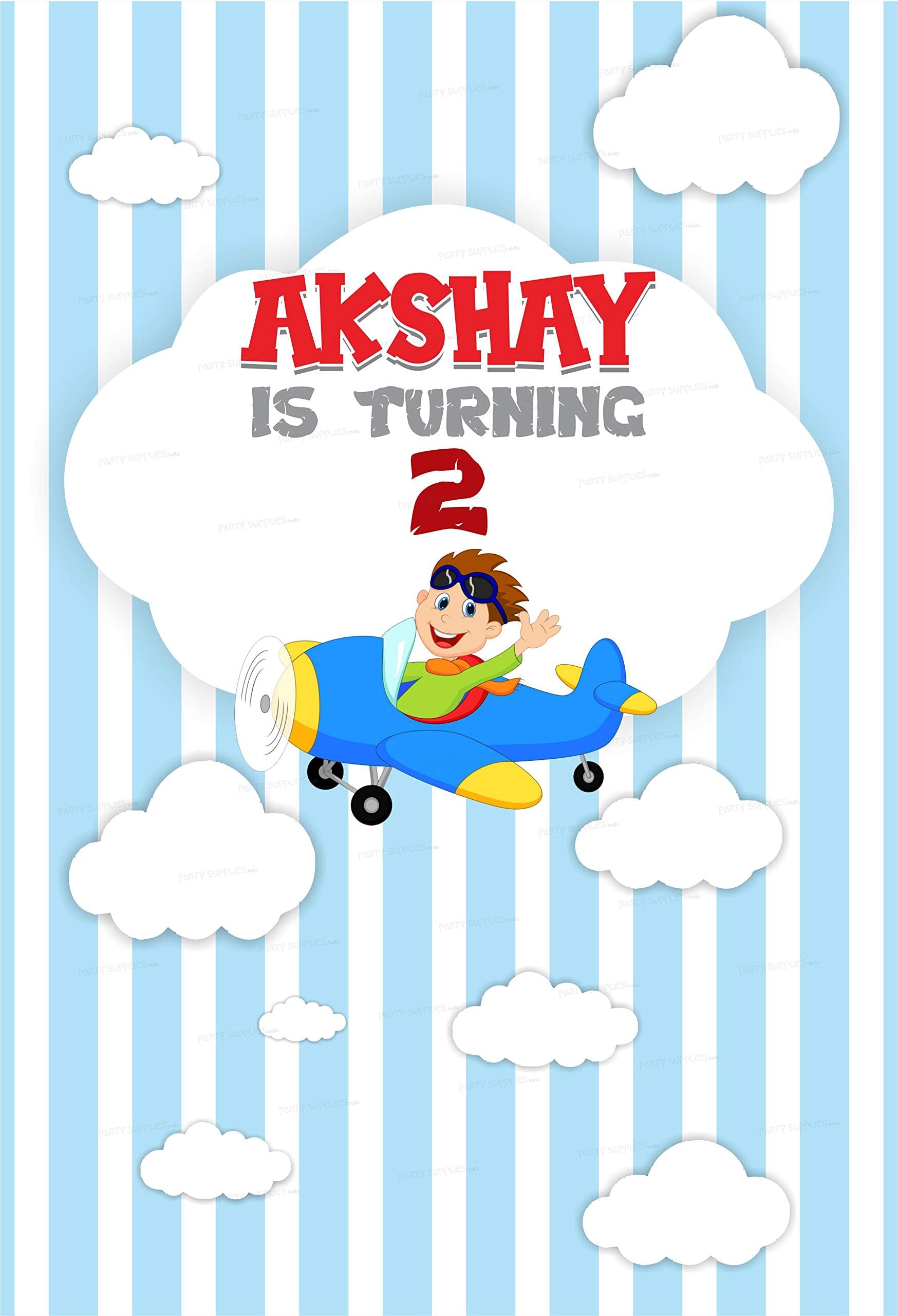 Party Supplies India™ Customized Aeroplane Theme Blue Welcome Board/Birthday Party Decorations