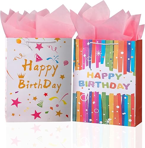 SHIPKEY Paquete de 4 bolsas de regalo pequeñas con papel de seda, 7 x 4 x 9 pulgadas, surtido de bolsas de papel de aluminio dorado, bolsas