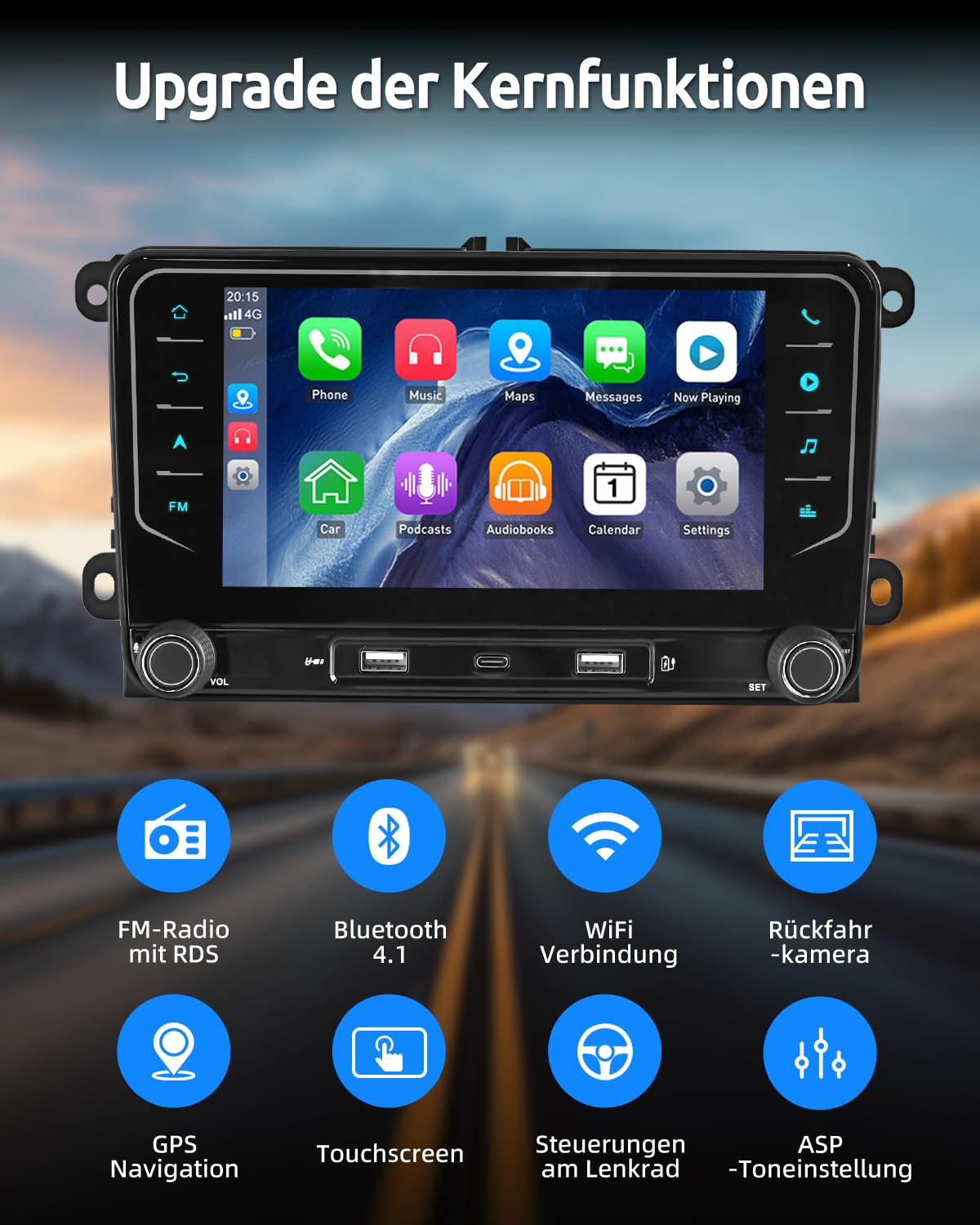 ESSGOO Android 15 4+64G 7 Zoll Wireless CarPlay Android Auto Für VW Golf