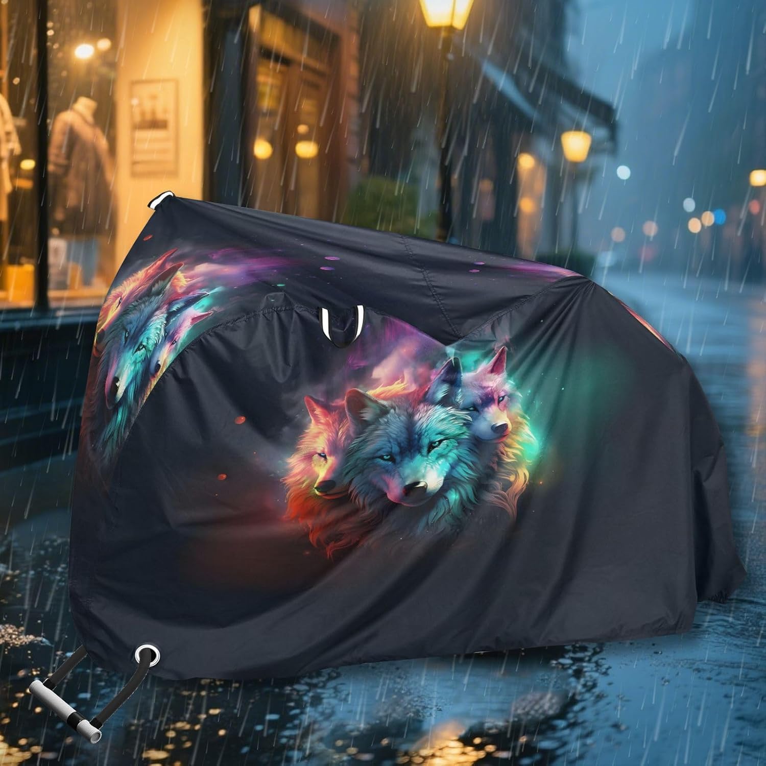 ALAZA 3 Wolves Galaxy Bike Cover Waterproof Outdoor Ebike Bicycle Covers Tarp Protection for 1/2 Bikes, Sun UV Dust Wind Proof