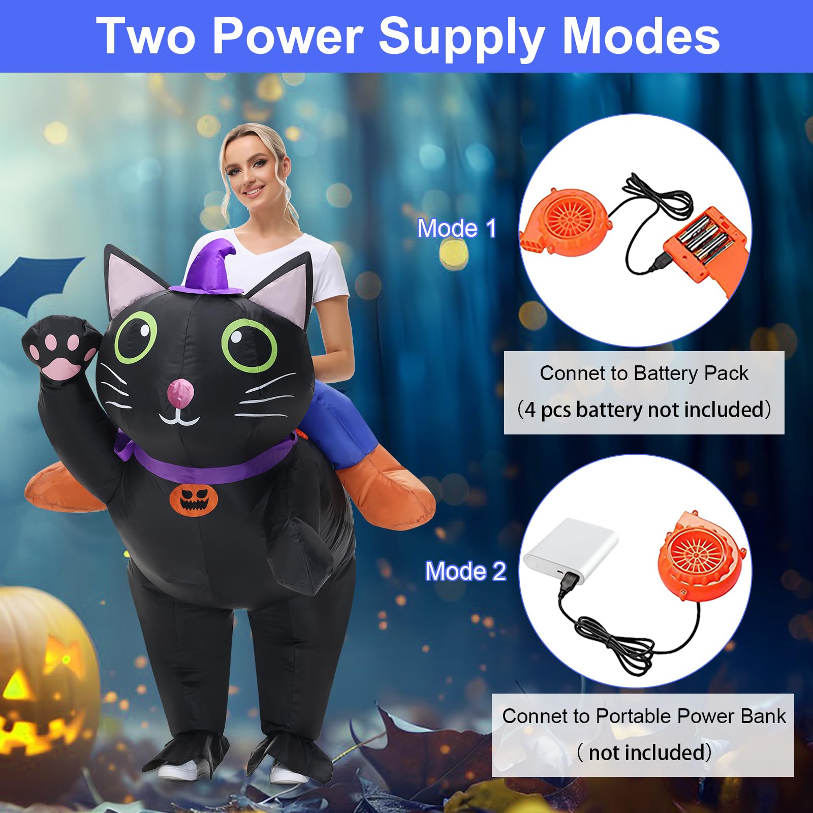 Poptrend Nadmuchiwany kostium kota dla dorosłych i dzieci, kostiumy na Halloween, dla mężczyzn i kobiet, do jazdy po nadmuchaniu, zabawny fantazyjny kostium, kostiumy imprezowe