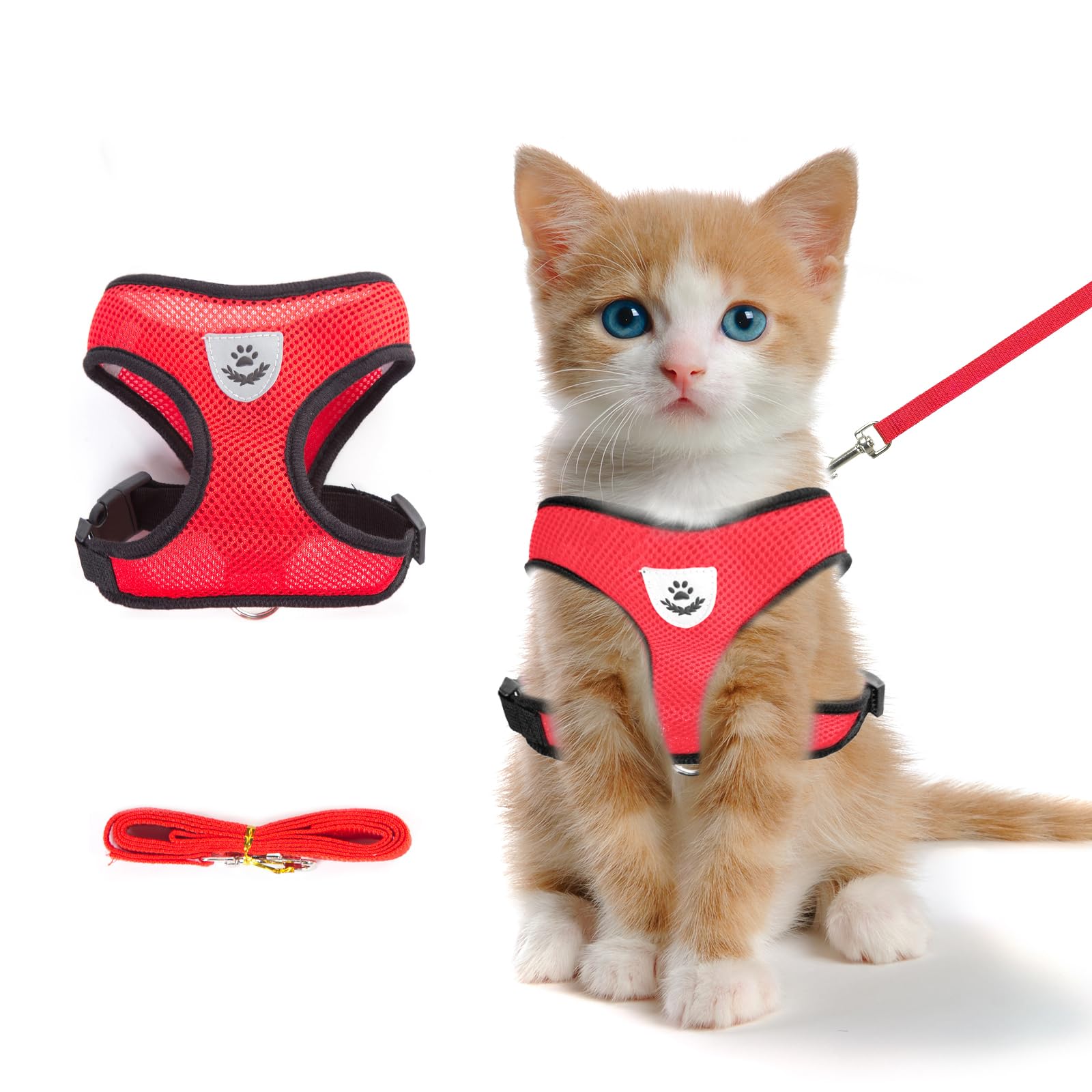 shudyear Summer cat Chest Harness and Leash, Anti-Escape Adjustable Soft mesh cat Leash and Chest Harness Set for All Types of Cats cat Vests (Size S,