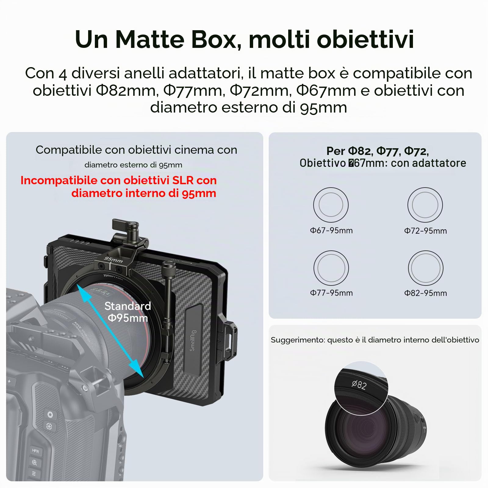 SMALLRIG mini Matte Box Lite con Vassoio Filtro Bandiera Superiore Compatibile con Obiettivi 67mm/72mm/77mm/82mm/95mm per DSLR e Fotocamere Mirrorless - 3575