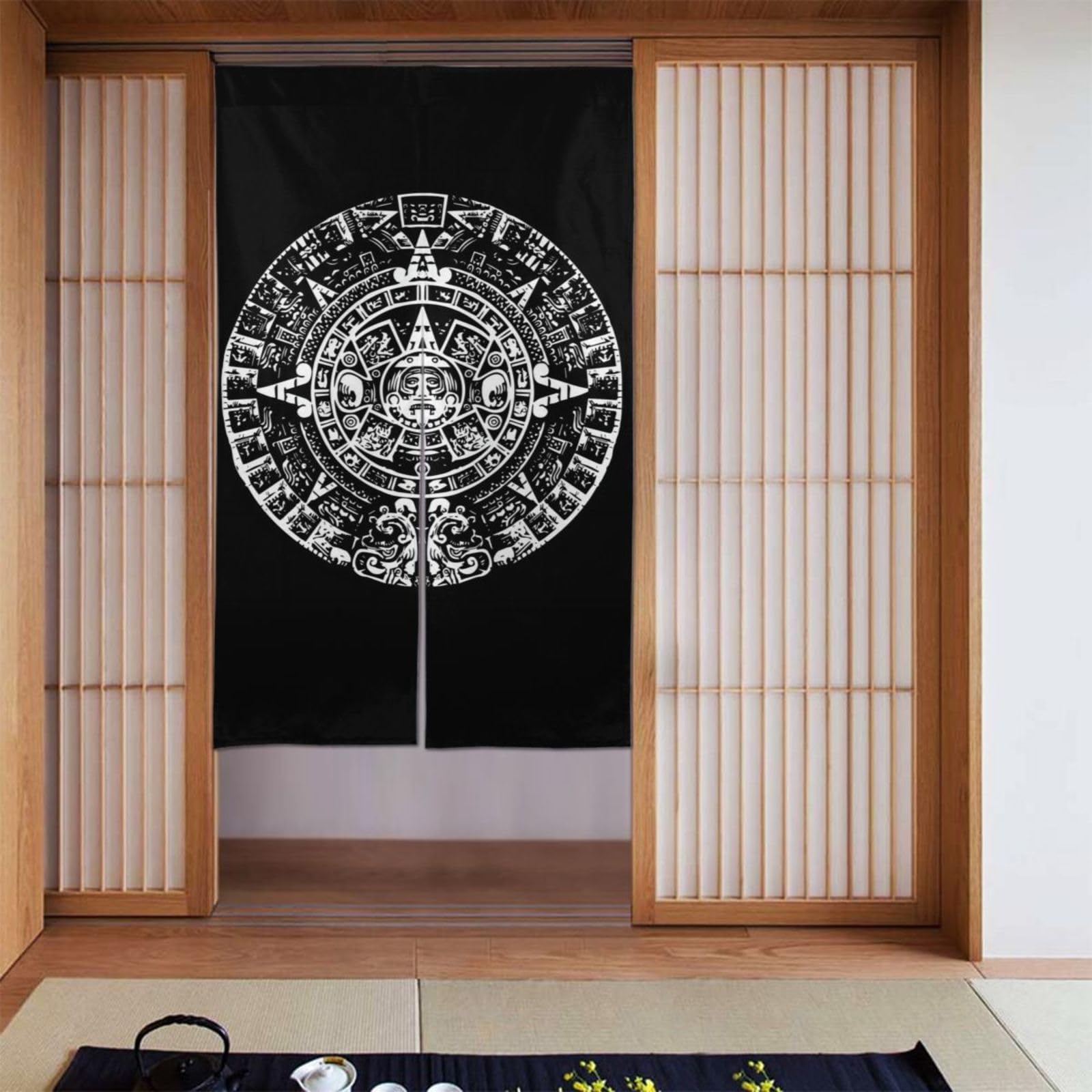 Lukiyys Aztec Calendar Mayan Sun Stone Door Curtains,Doorways Curtains for Windows,Bedroom Divider 34"X 56"