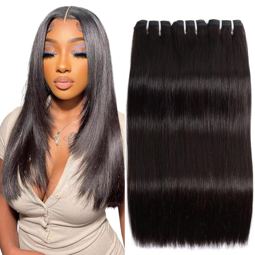 Straight Human Hair Bundles 16A 16 18 20 Inch 3 Bundles 100% Brazilian Unprocessed Virgin Hair Weave Raw Straight Bundles Human Hair Extensions Natural Black for Women