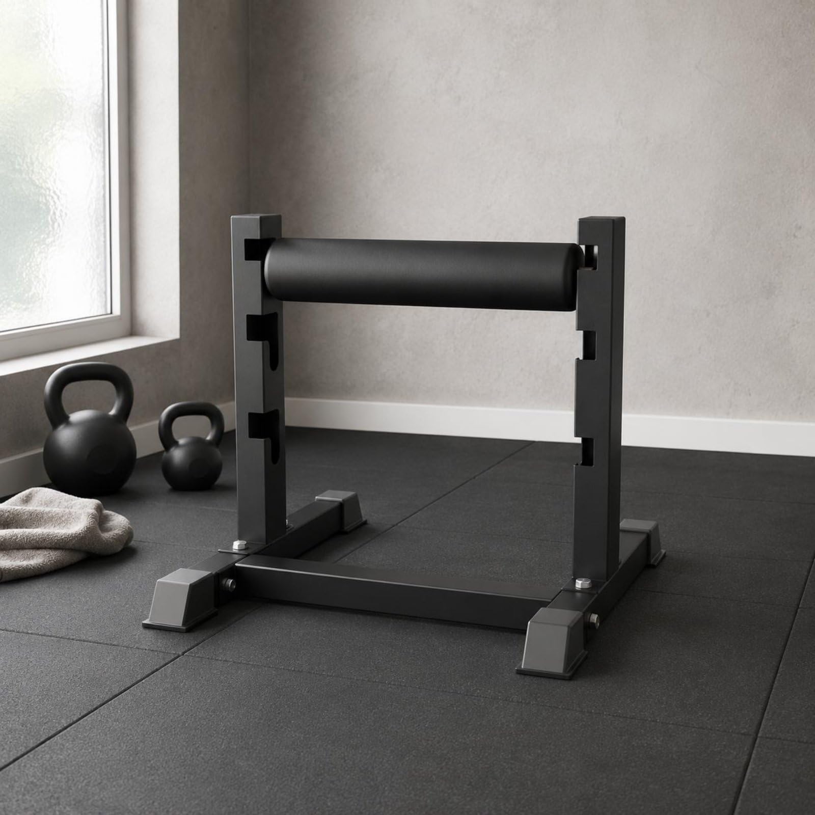 Trainings Squat Rack Bulgarischer Split Squat Ständer Beintraining Stabilitätstrainer aus Stahlrahmen mit Schaum für Kontrollierte Unilateralübungen, Schwarz Haken