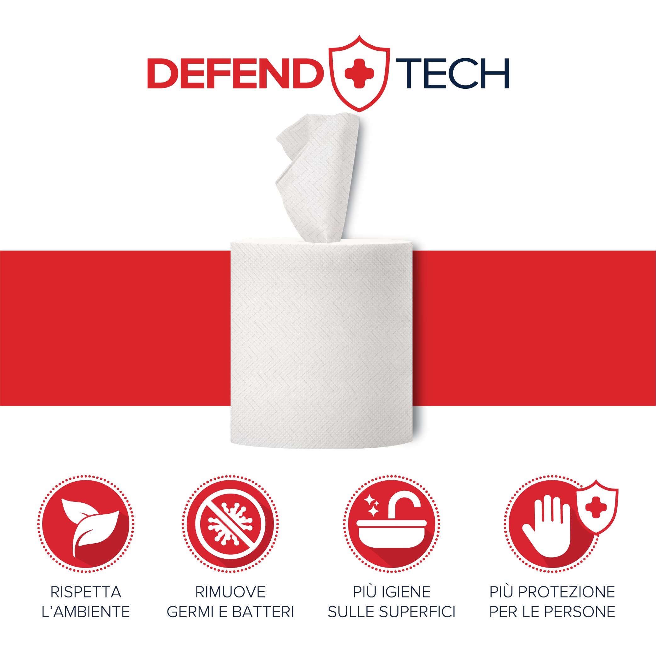 Papernet Defend Tech - Asciugamano in Rotolo Centrefeed 417815, 6 Rotoli di Carta in Pura Cellulosa da 115m, con Formula Antibatterica, 2 Veli, 330 Strappi per Rotolo da 19,7x35cm