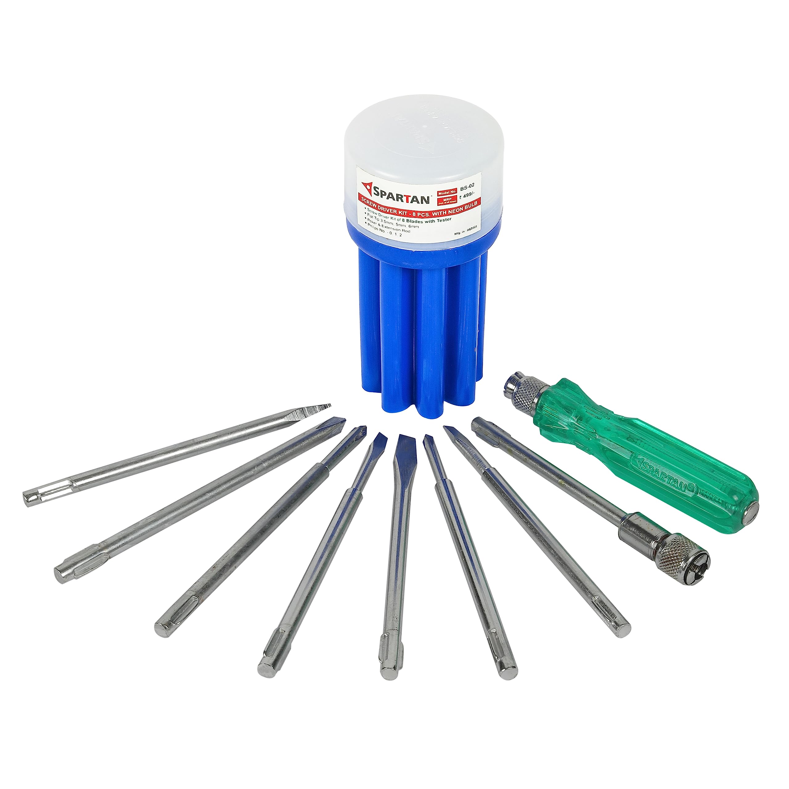BS-02 8-in-1 Pc Screw Driver Kit With 3 Flat Blades, 3 Phillips Head, 1 Round Poker Bar, Extension Rod| Multi-purpose Tool Set