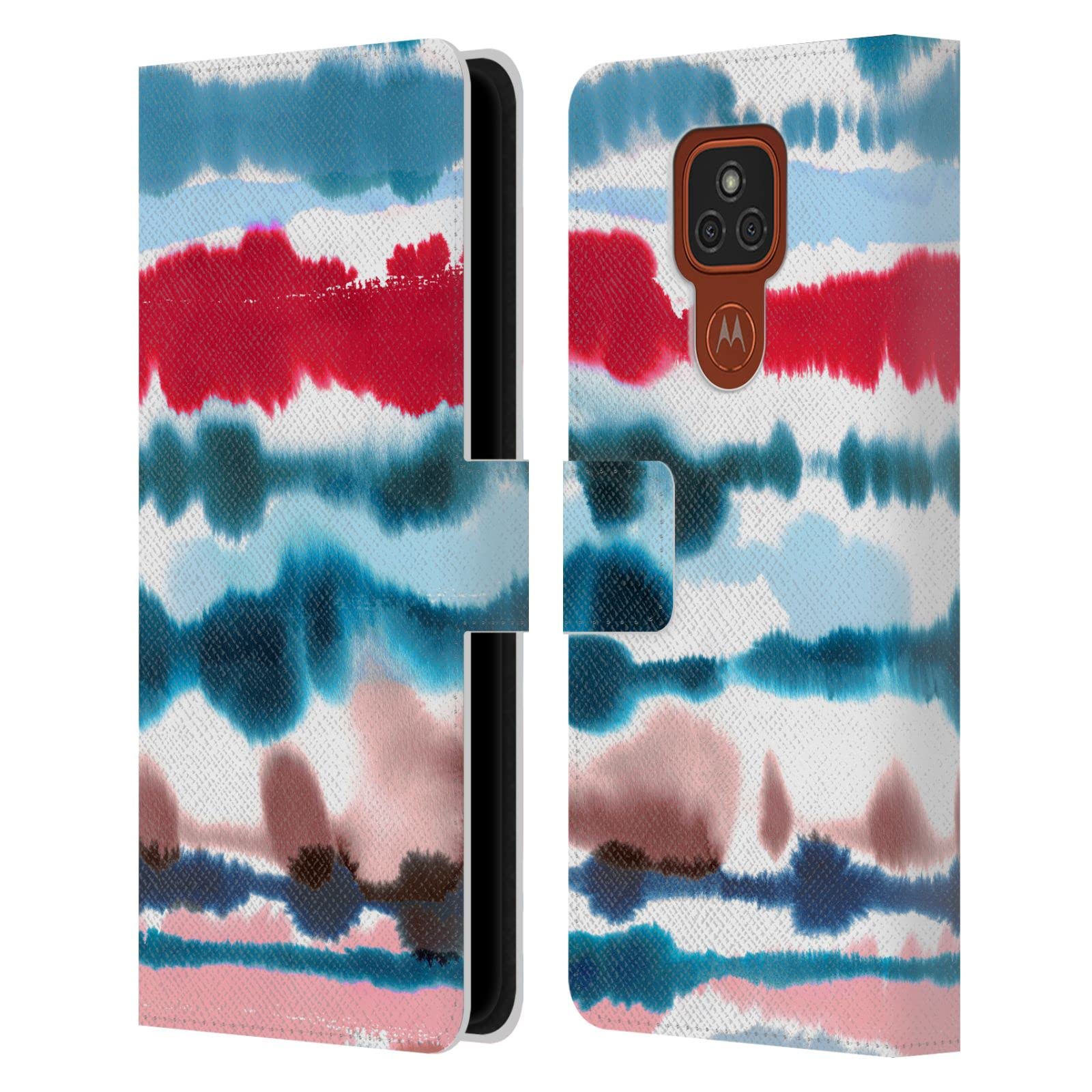 Head Case Designs Officially Licensed Ninola Soft Nautical Red Abstract Lines Leather Book Wallet Case Cover Compatible with Motorola Moto E7 Plus