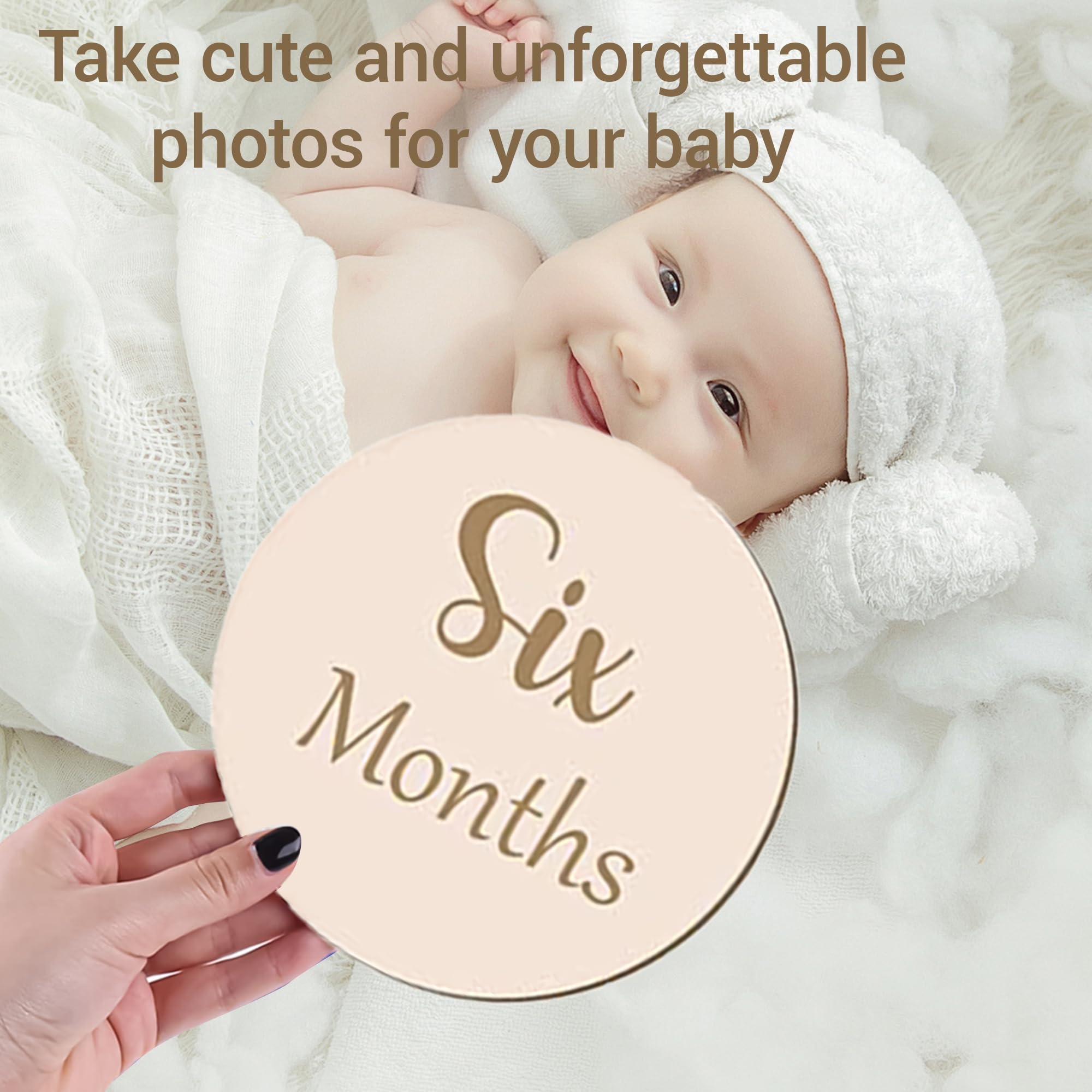 14 Pcs Baby Milestone Cards 10cm Round Wooden Milestone Baby Cards Newborn Growth Recording for New Parents Gift Set Newborn Infants 0-12 Months Growth Recording - Image 4