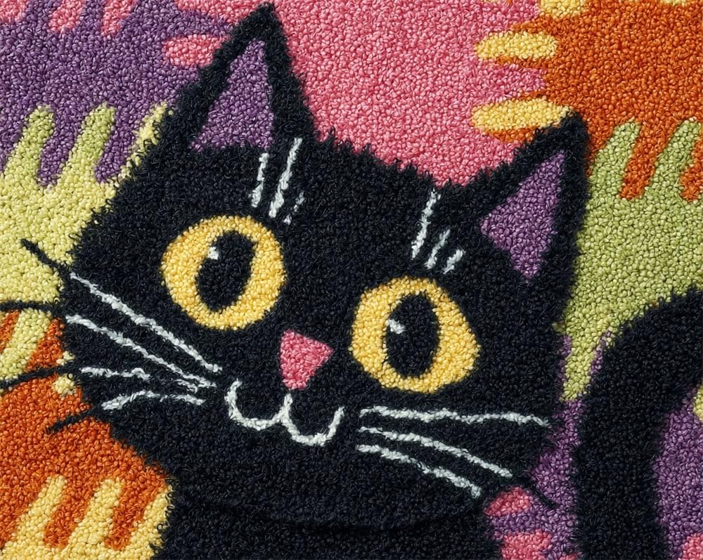 Kitquiver Animal DIY Latch Hook Rug Kits for Beginners Adults,Cartoon Black Cat,Latch Hook Rug Kits Carpet Making Crafts DIY Craft Gifts 15X20In