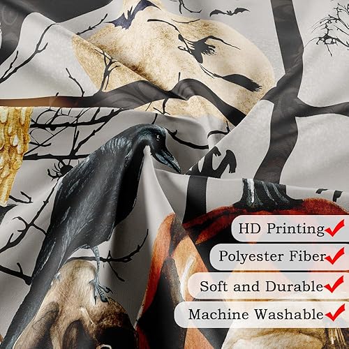 Miniatura 5 de Cortina de ducha de Halloween, espeluznante calabaza negra, gato negro, juego de cortina de ducha de esqueleto gótico, calavera de terror,