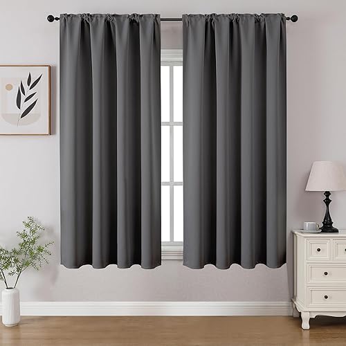 Miniatura 68 de CUCRAF - Juego de 2 paneles de cortinas opacas negras de 63 pulgadas, cortinas con bolsillo para varilla para oscurecer la habitación para