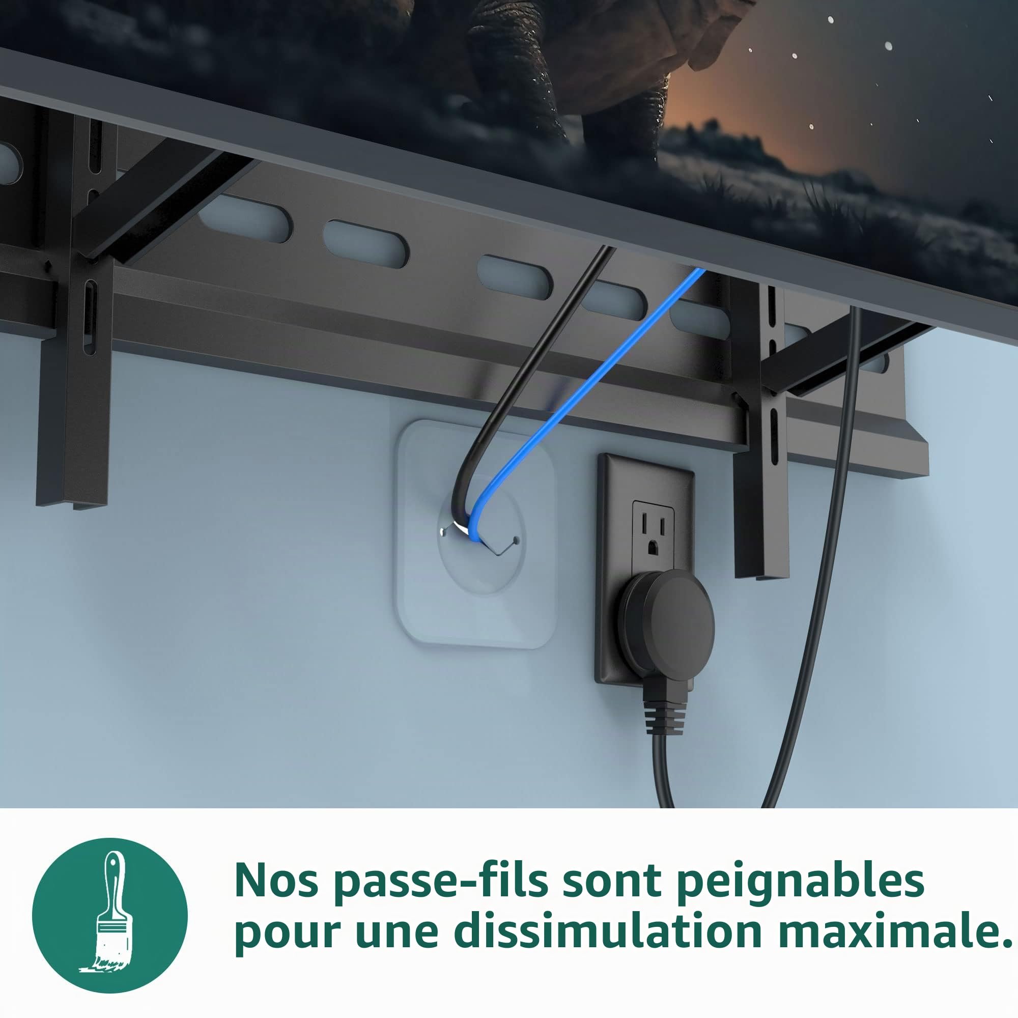 HomeMount Passe Câble Mural TV Encastré Ø76 mm avec Scie – Lot de 2, Blanc | Scie incluse, cache HDMI et alimentation, installation discrète, mur propre sans fils