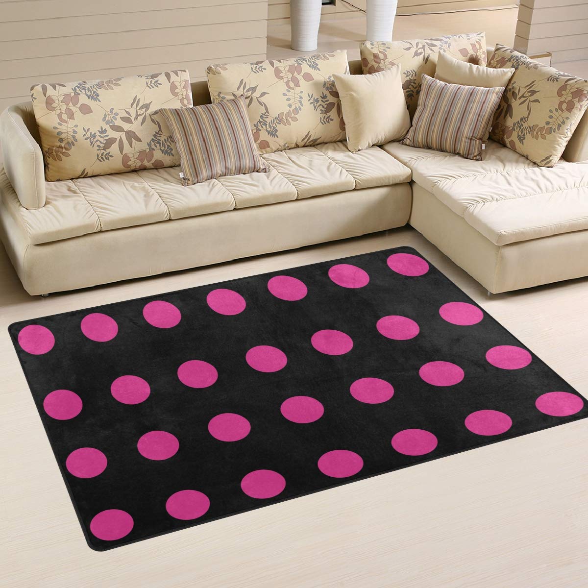 Ainans Black with Pink Polka Dot Area Rug Carpet Non-Slip Floor Mat Doormats for Living Room Bedroom 60 x 39 inches