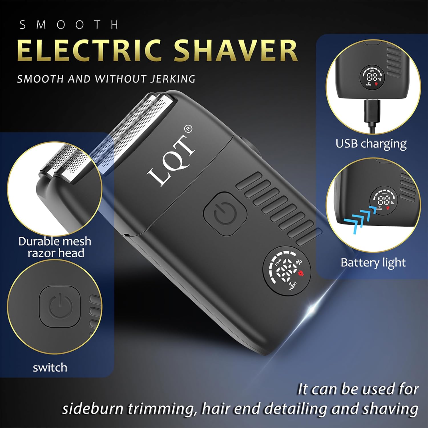 Electric Foil Shaver for Men 3-Piece Grooming Kit with Floating Blades & LED Display, IPX7 Waterproof Wet/Dry Beard Trimmer, Cordless Rechargeable Electric Razor for Travel (Black) - Image 5