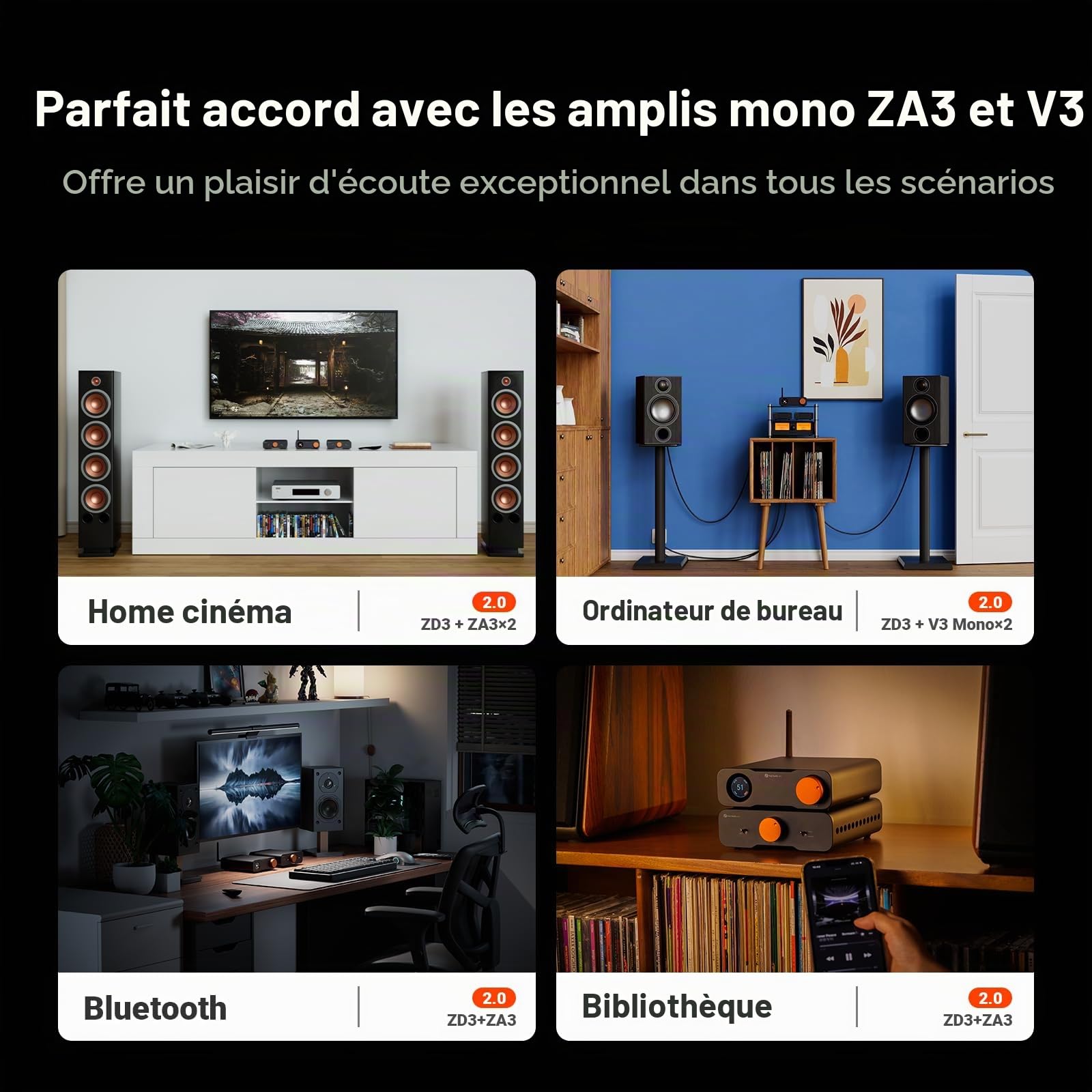 Fosi Audio Préamplificateur DAC de Bureau ZD3, Convertisseur Audio Numérique-Analogique Entièrement Symétrique Buet Amplificateur Stéréo Symétrique ZA3 Composant Audio Domestique Mini Ampli Bundle