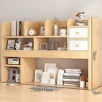 Vista 2 de Estante pequeño para escritorio de oficina, estantería de escritorio de madera para computadora, estante de escritorio con cajones, estante