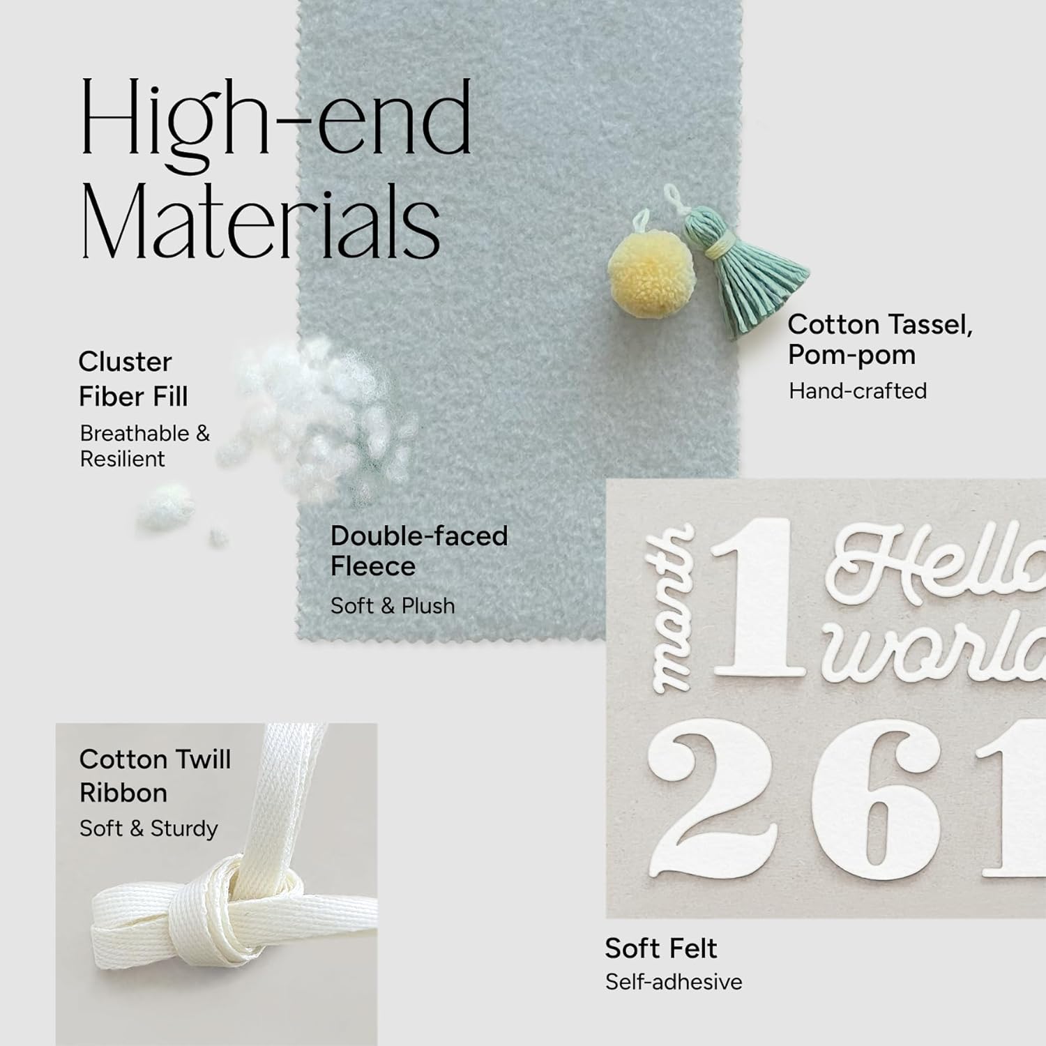 Unique Baby Monthly Milestone Photo Props - Plush Fleece Balloon Shaped Signs with Tassels Pom-Pom | Pastel Nursery Decor & Birth Announcement | Newborn Keepsake Gift Set (Sage Green)