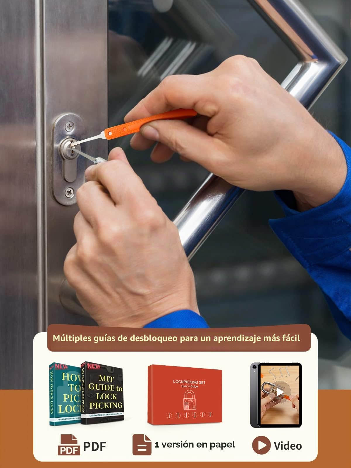 Juego de Ganzúas 38+4 Piezas, Eventronic Juego de 38 Ganzúas con 4 Cerraduras Transparente de Capacitación, Lockpicking Set de Extracción para Principiantes y Cerrajeros Profesionales
