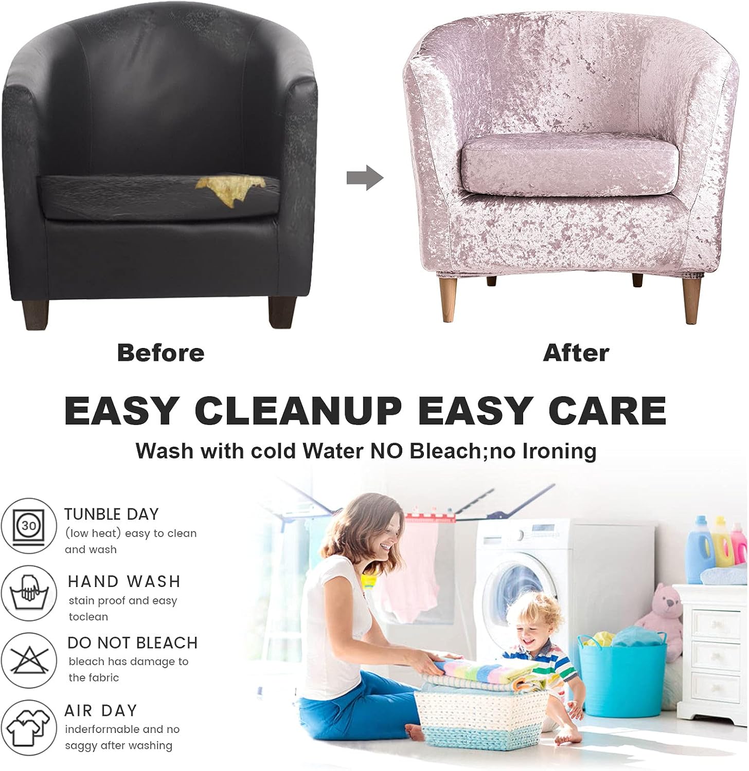 MIFXIN 2 Piece Tub Chair Covers Crushed Velvet Stretch Club Chair Slipcover with Cushion Cover Round Barrel Chair Couch Armchair Furniture Protector for Living Room Club Bar Counter (Pink)