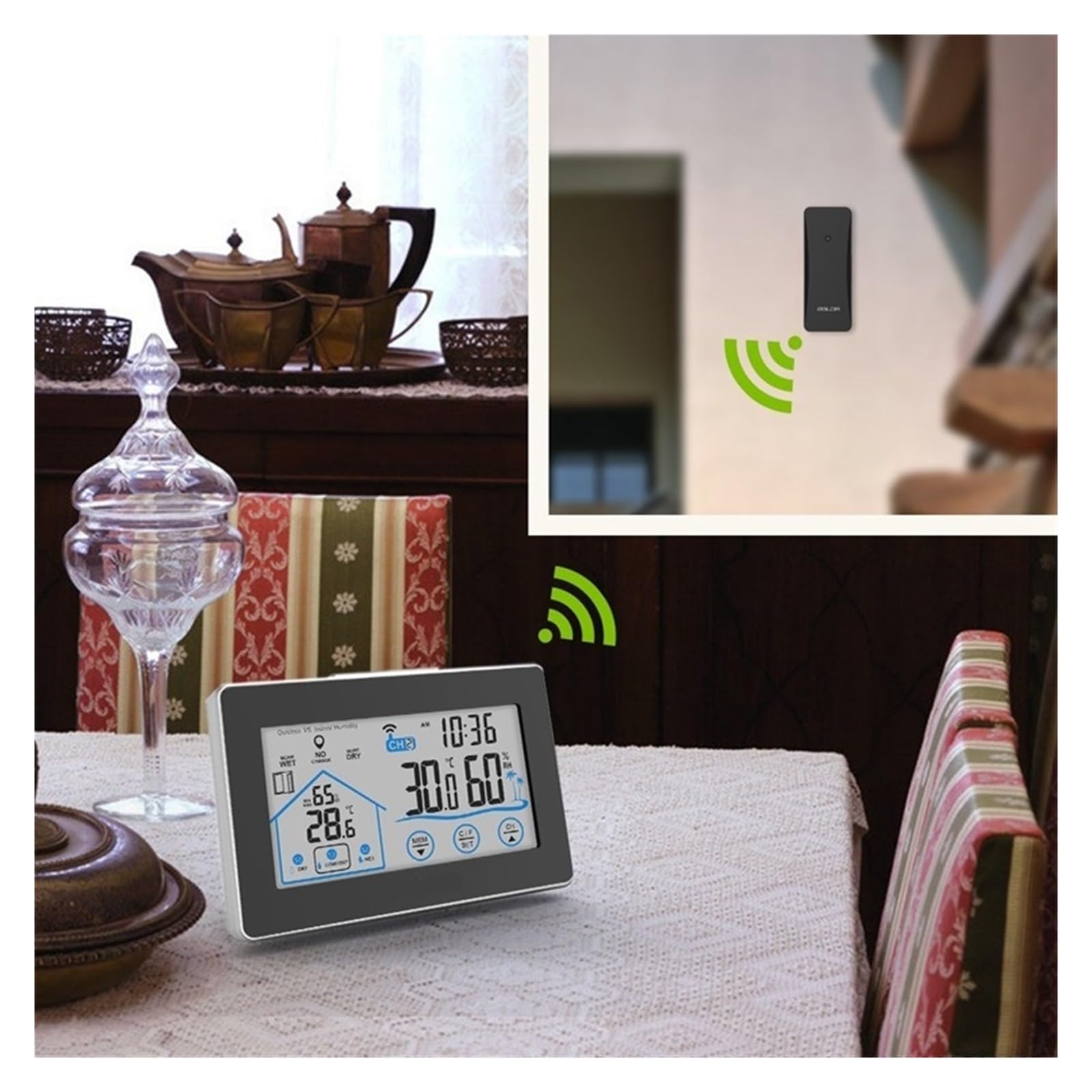 Touch Screen Wireless Weather Station Digital Home Temperatura Misuratore Di Umidità Previsioni Calendario Indicatore Comfort Sensore Remoto Preciso Veloce Monitoraggio In Tempo Reale(Black)