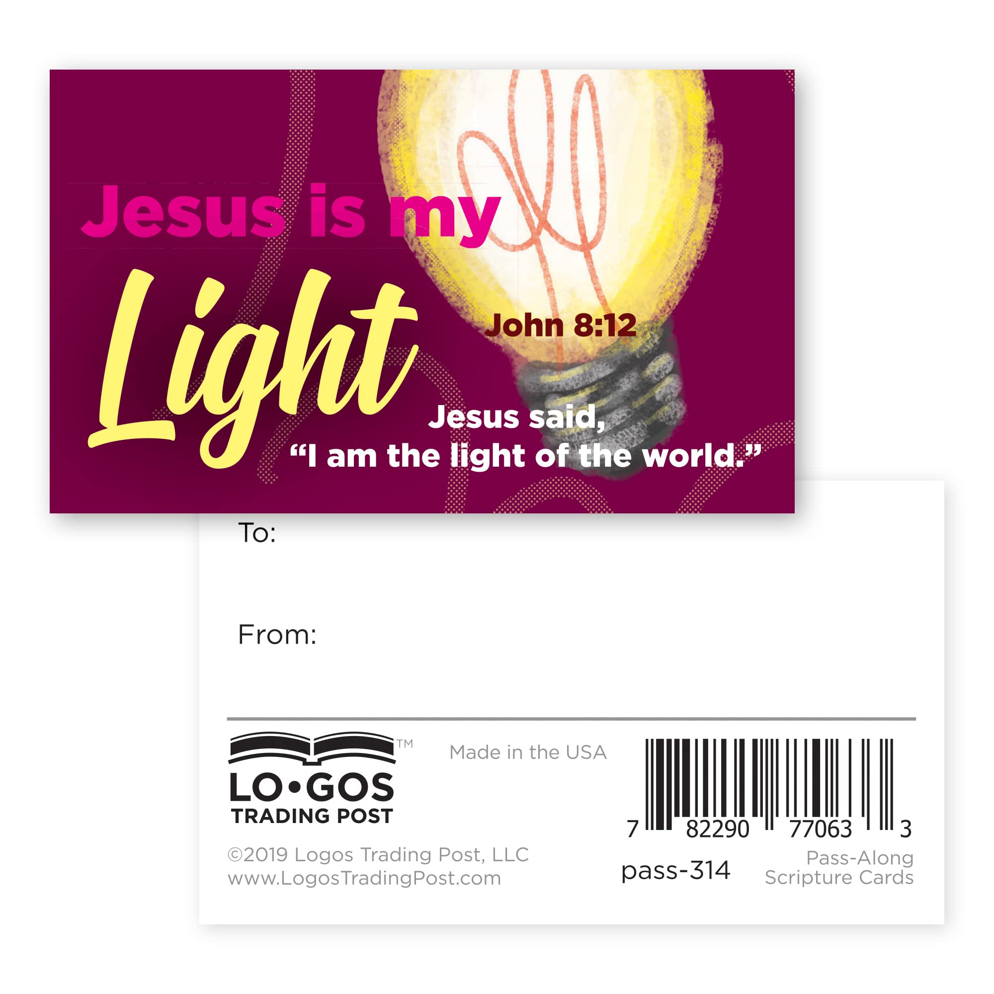 Jesus is my Light, John 8:12, Bulk Pack of 25 Affirmation Scripture Cards for Kids, Pass it On Christian Bible Verse Cards for Sunday School, Childrens Church, & Youth Group Ministry - Image 2