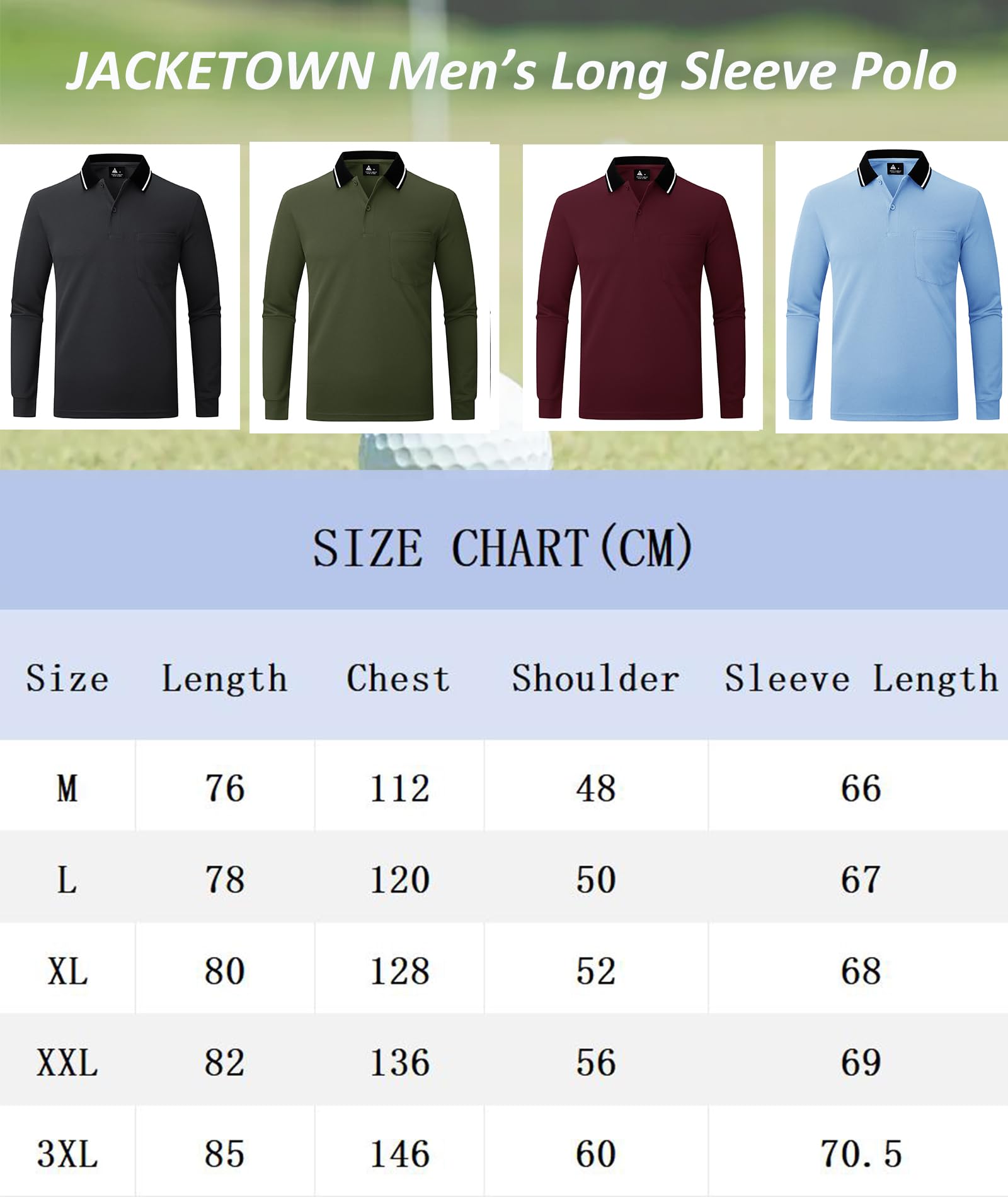 JACKETOWN Polo Uomo Manica Lunga Pacco da 3 Polo Golf Lavoro Traspirante T Shirt con Taschino Primavera Autunno Camicie per la Pesca Escursionismo