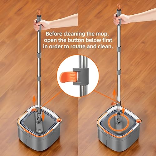 Miniatura 7 de KZKR Juego de trapeador giratorio y cubo con 8 almohadillas de microfibra reemplazables con sistema de agua limpia y sucia de separación, cabezal de