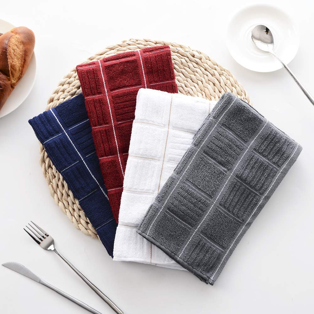 ANYI Strofinacci da cucina resistenti e assorbenti, con passante per appenderlo, 100% cotone, strofinacci da bar (40,6 x 66 cm, set da 3, colore: rosso/bianco)