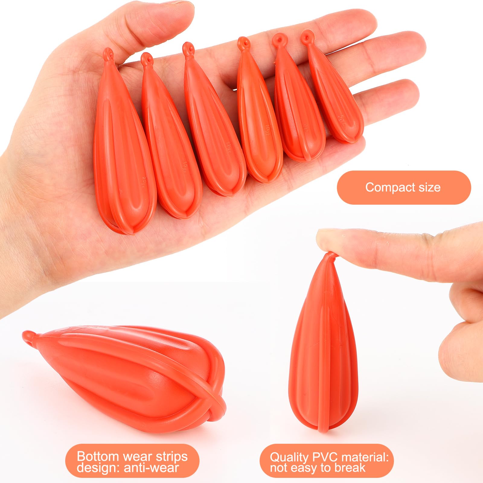 Lenwen Lot de 12 bouchons d'entraînement de pêche en PVC souple, 6 tailles mixtes, leurres de pêche pour enfants pour améliorer les compétences de lancer, 0,6 g, 0,9 g, 0,9 g, 0,9 g, 2,4 g, 1,4 g, 1,4