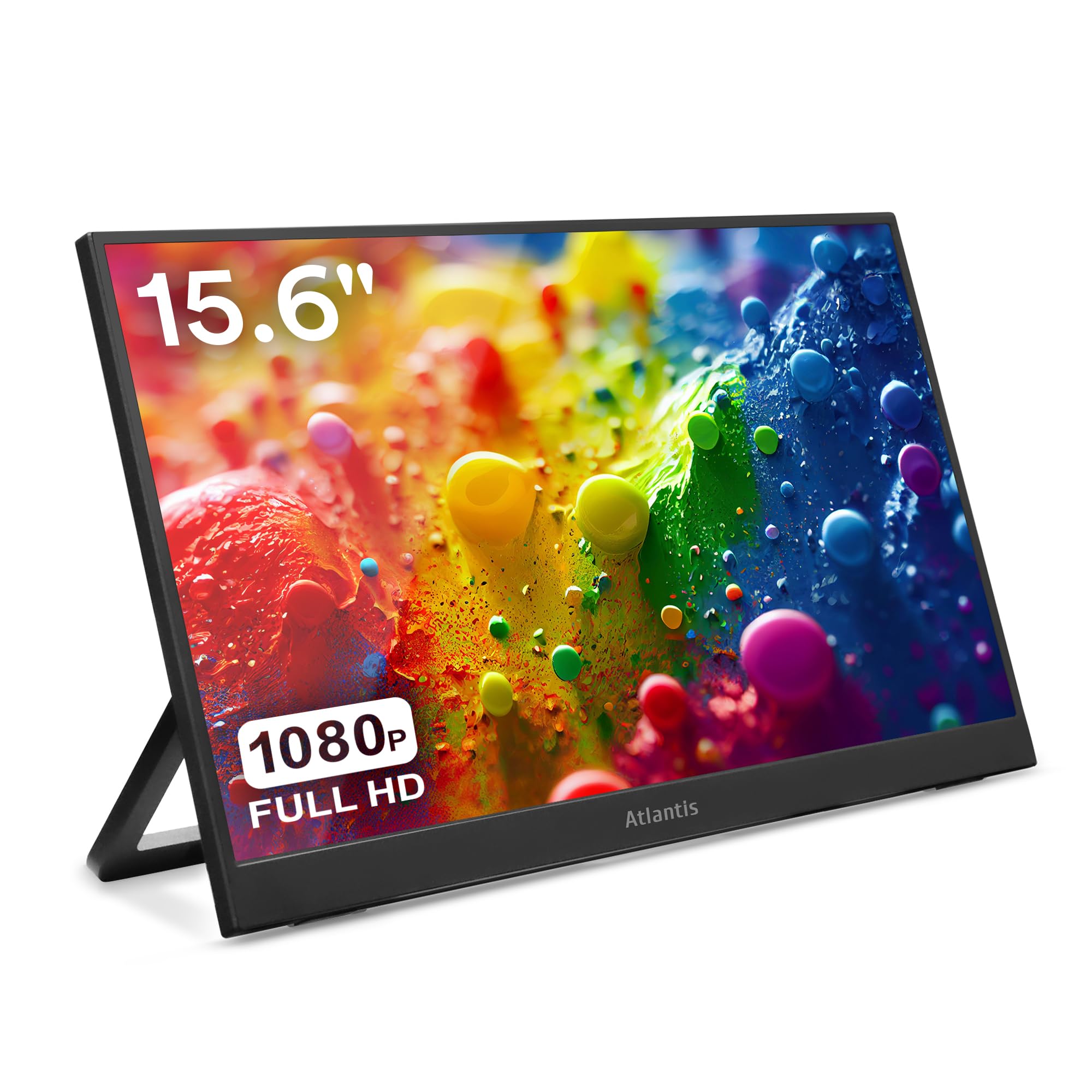 Atlantis Monitor Portatile 16” IPS Full HD, HDMI/USB-C, sotto 1 kg | Speaker 2x1W, inclinazione regolabile, per notebook, console e Switch, cavi inclusi, cod. A05-P156WP