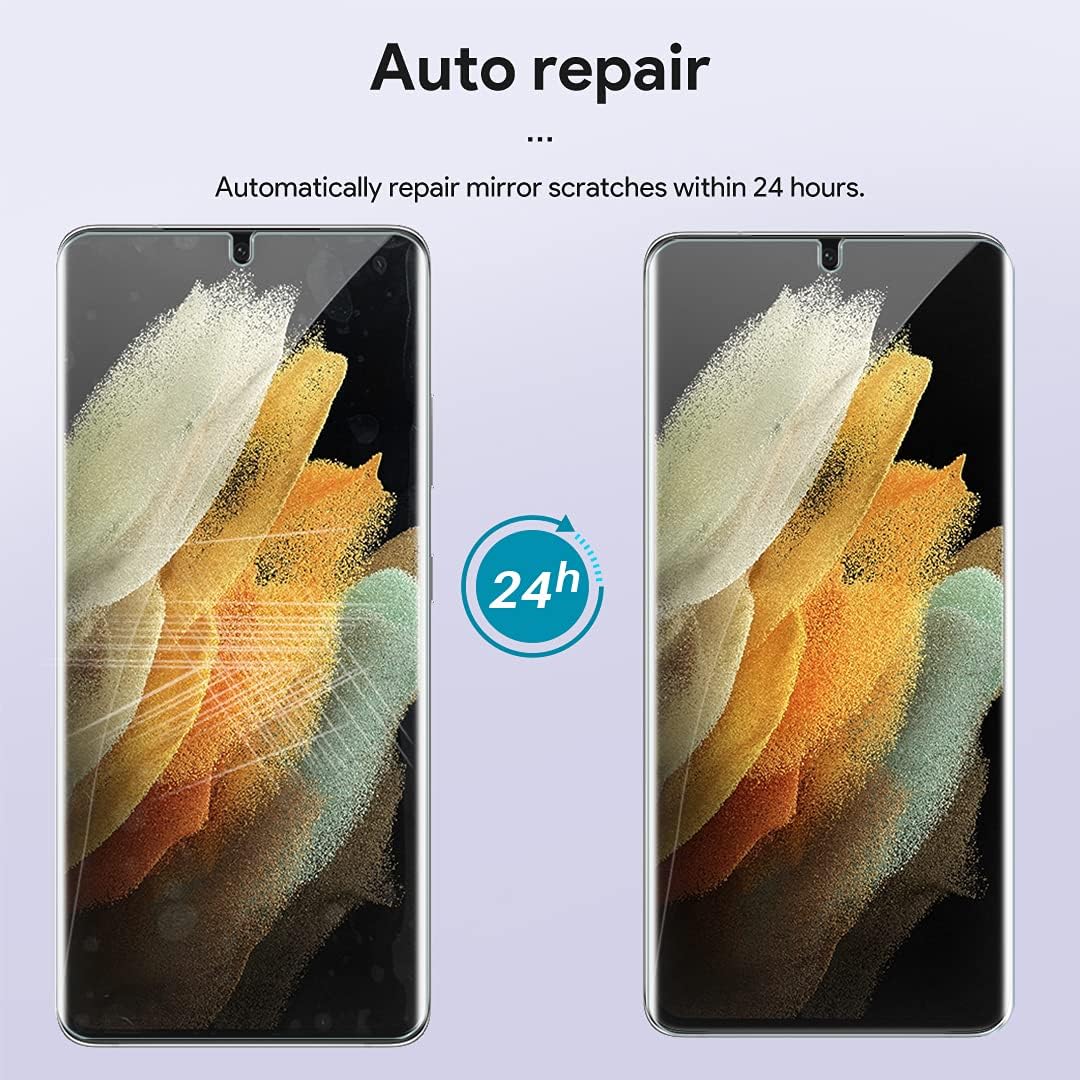 [2+3 Pack] LϟK Compatible with Samsung Galaxy S21 Ultra 5G 6.8 - inch, 2 Pack Flexible TPU Screen Protector + 3 Pack Camera Lens Protector Support Fingerprint Unlock Bubble Free,Case Friendly