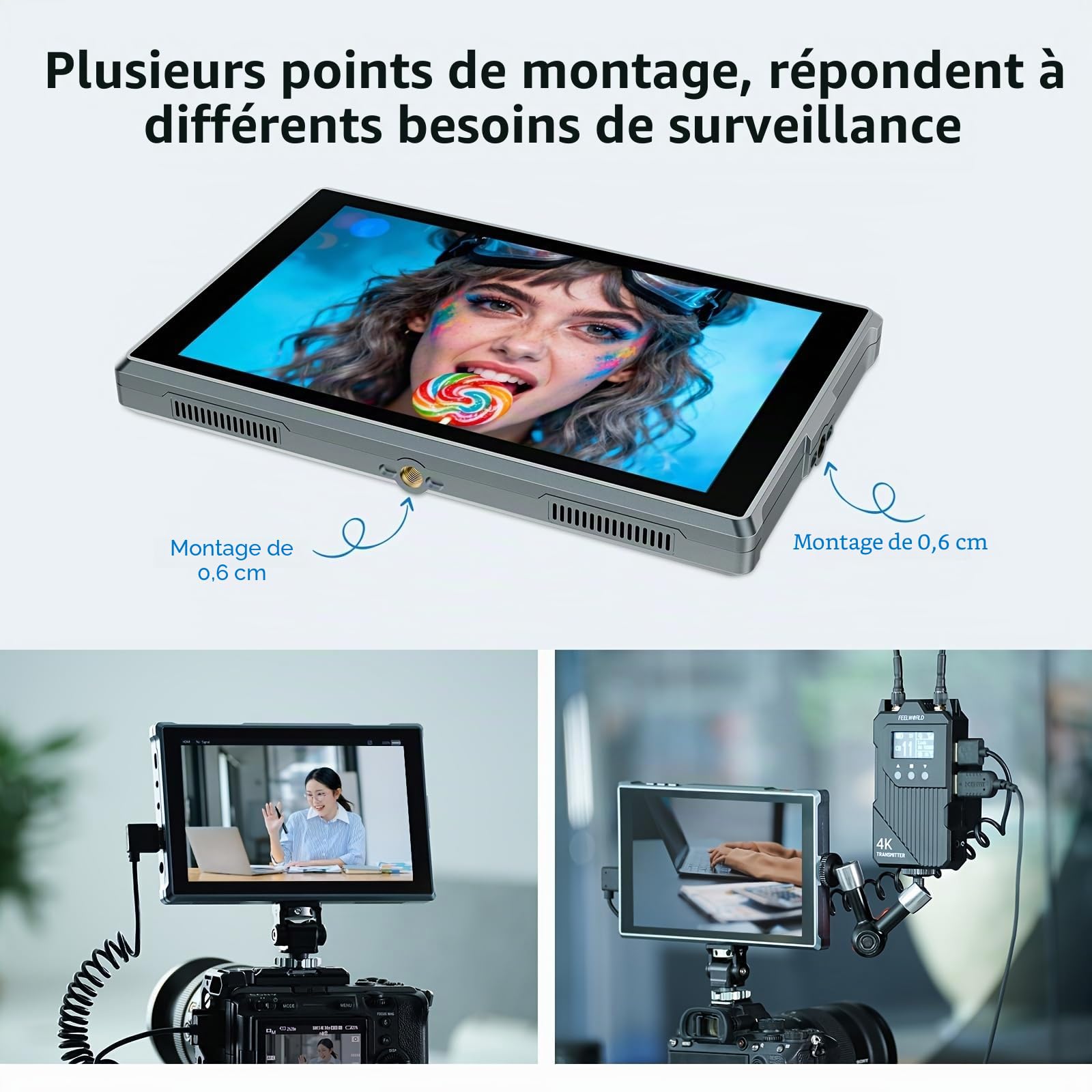 FEELWORLD FW759 Pro 7 Pouces écran Tactile Moniteur de Terrain avec Batterie 4400 mAh, résolution IPS HDMI 4K 1280 x 800, Format 9:16, marqueur de Mise au Point, entrée/Sortie vidéo Full HD