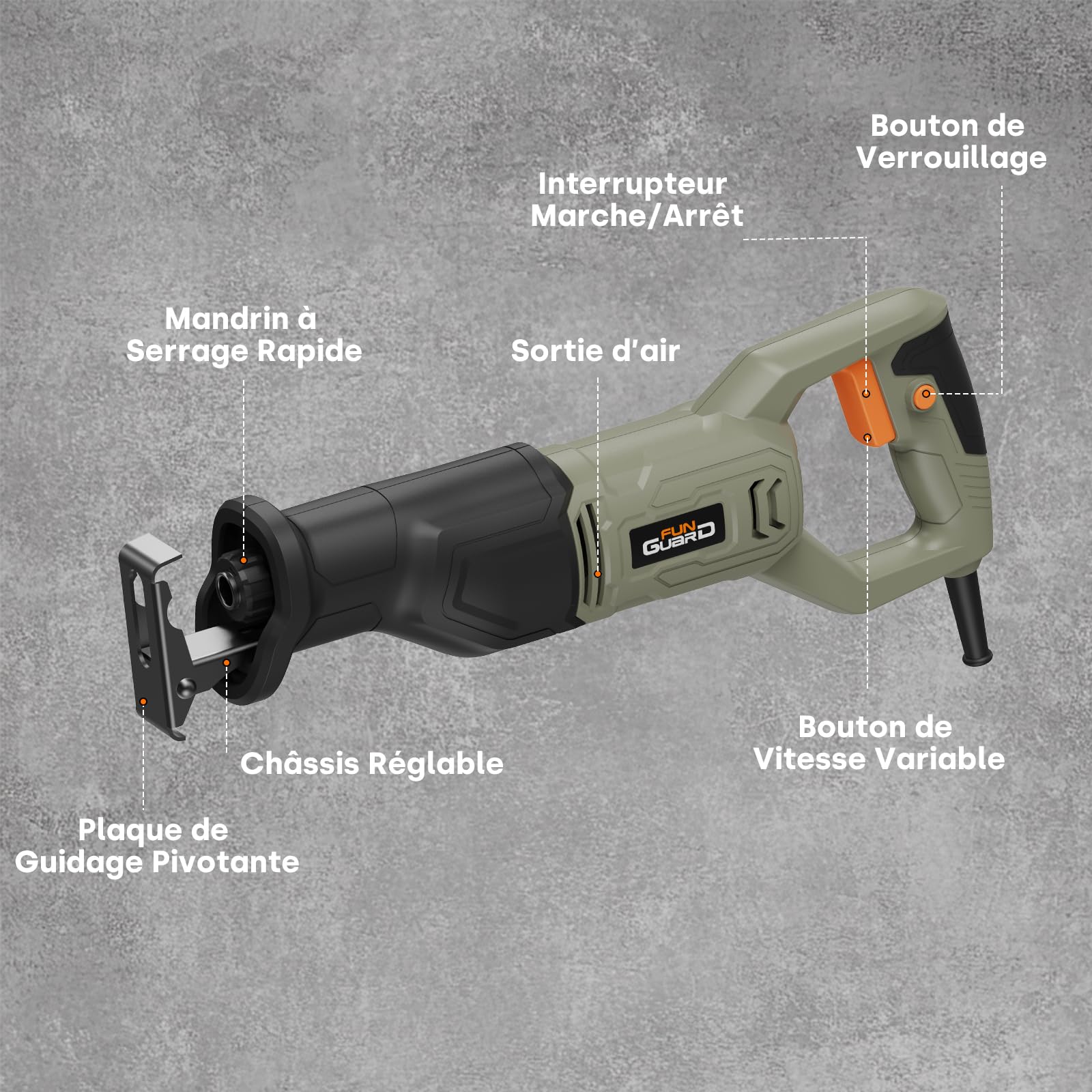 710W Scie Sabre, 2800 SPM Vitesse Variable, Changement de Lame Sans Outil, Longueur de Course de 20 mm, 6 Lames pour le Bois, Le Métal Tendre et la Coupe de Tuyaux en PVC