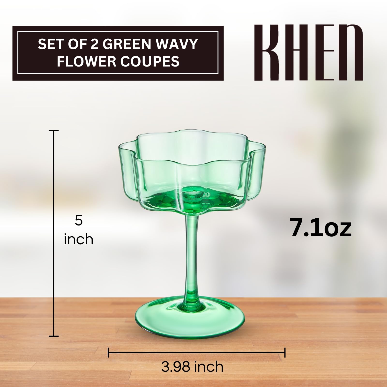 Khen Flower Vintage Wavy Glass Coupes Martini, Champagne & Cocktail Coupes - Set of 2-7oz Colorful Cocktail Glasses & Champagne, Prosecco, Mimosa Glassware Copyright Design - Amethyst Purple: Jade Set of 2