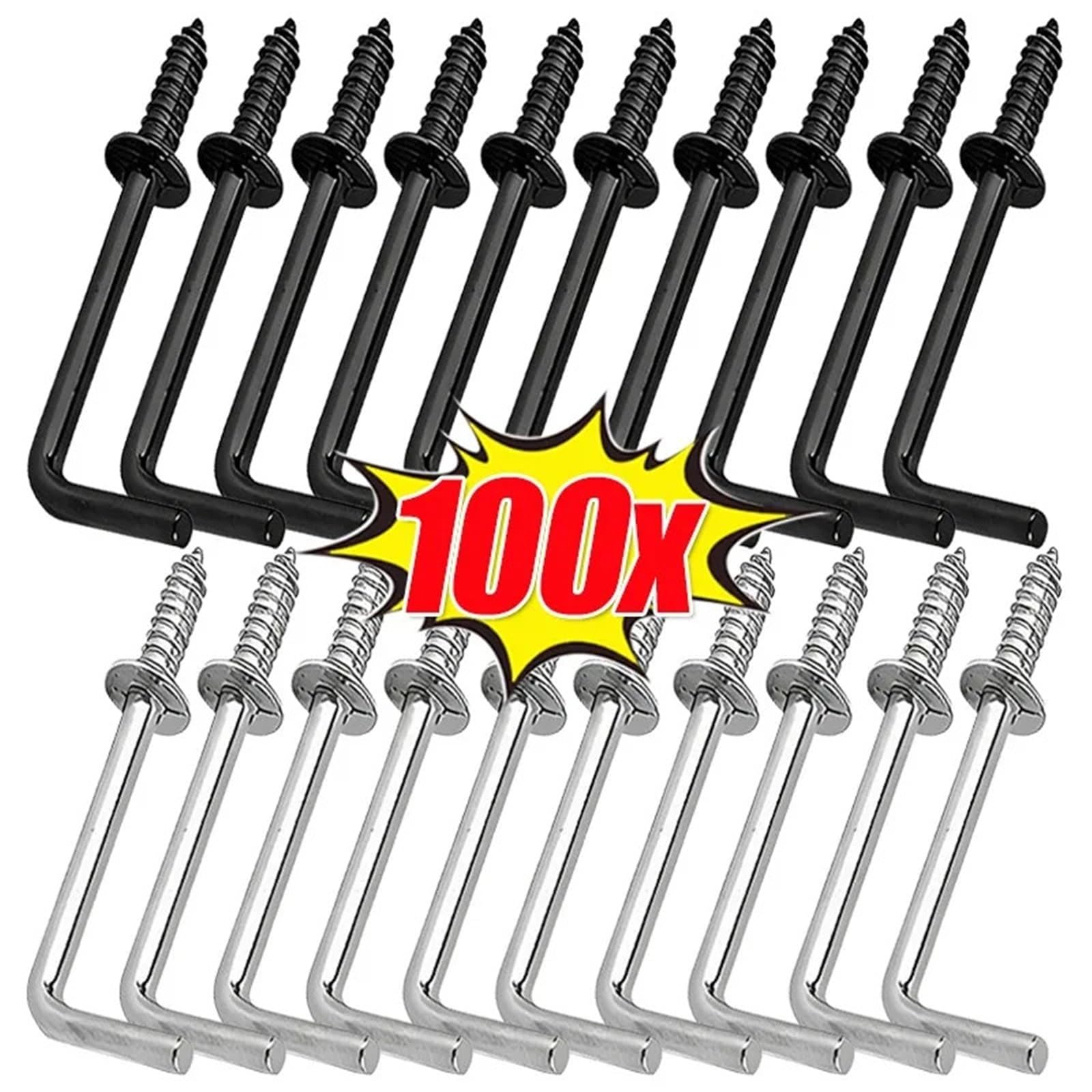 Crochet en L Mural Vis autotaraudeuse robuste, crochet métallique en forme de L, plafond à Angle droit for suspendre l'organisateur de la maison(Black,100PCS)