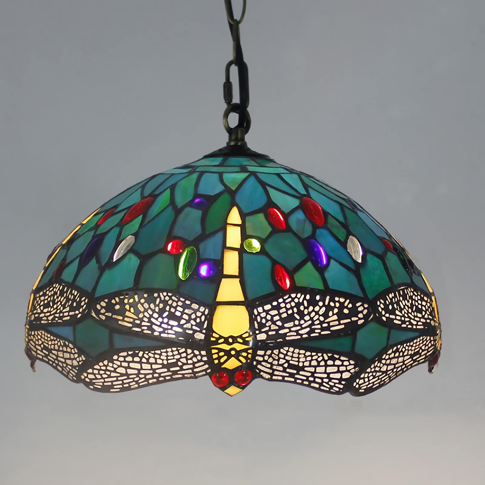 Lustre Tiffany de 12 pouces en véritable verre teinté rétro
