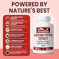 Vista 3 de Cápsulas de pimienta de cayena, mezcla 7 en 1 con espino, jengibre, remolacha, ajo y cúrcuma, 120 cápsulas veganas, suministro de 2 meses, píldoras
