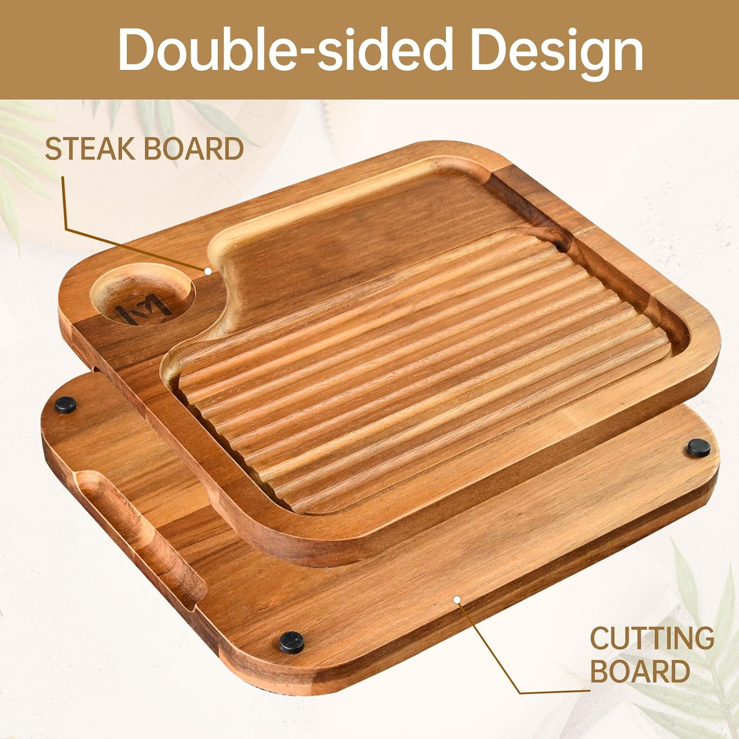 4 pcs Acacia Wood Steak Plates,Carnivore Cutting Board for Eating, Carved Meat Wooden Plate, Food Serving Tray,Cheese Charcuterie Boards with Deep Grooves & Hidden Handles - Image 6