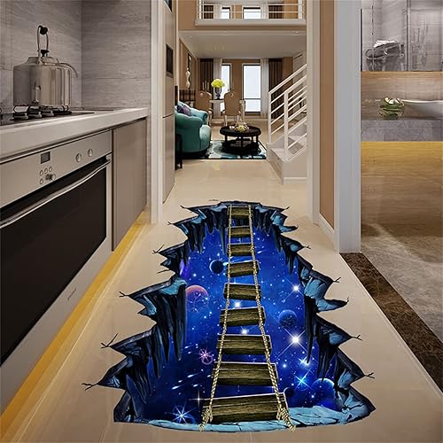 Miniatura 2 de Calcomanías 3D para piso de galaxia, espacio exterior, puente de suspensión, calcomanías de pared, extraíbles e impermeables, decoración de pared