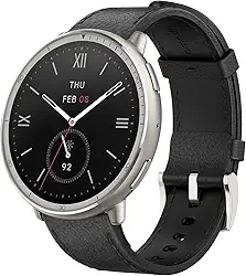 Relógio inteligente 44 mm Amazfit Active 2 Premium Edition, mapa GPS com orientação, bateria de 10 dias, modo de esportes 160 +, resistente à água, para Android e Apple iPhone (Black Leather Strap)