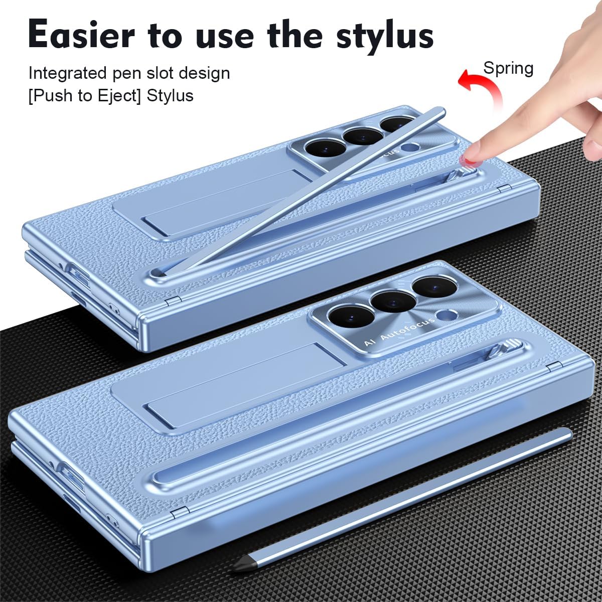 NINKI for Samsung Galaxy Z Trifold Case with S Pen & S Pen Holder, Kickstand & Front Screen Protector Hinge Electroplating Leather Phone Cover for Z Trifold Case with Stand and Stylus – Blue