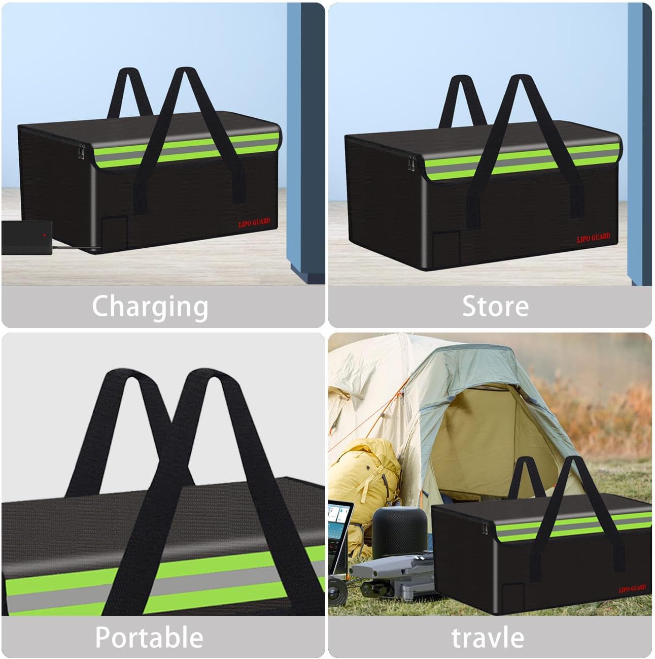 Lipo Battery Safe Bag Large Capatity Fireproof Bag for Ebike Lipo Battery Other Batteries Storage Charging Transport Home Office Travel Safe Storage Pouch